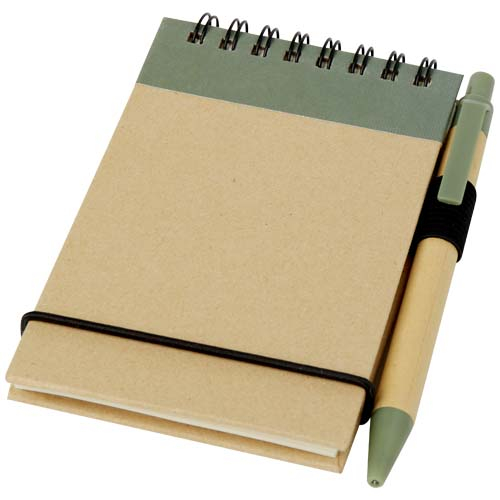 Bloc-notes publicitaire A7 avec stylo carton - Zuse Vert bruyère et Naturel